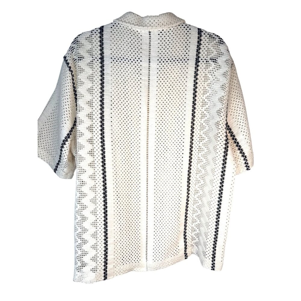 2/$30 Zara Mens XL Open Knit Button-Down Shirt Off White & Black Striped Unisex - Picture 3 of 13